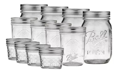 Set 12pz Mason Jar Ball Boca Regular 4oz, 8oz Y 16oz - Coveme - vista lateral