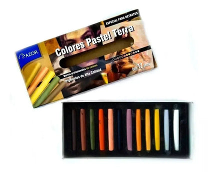 Set 12 Colores Pastel Tonos Terra Seco Gises Dibujo Stafford - Azor - vista lateral