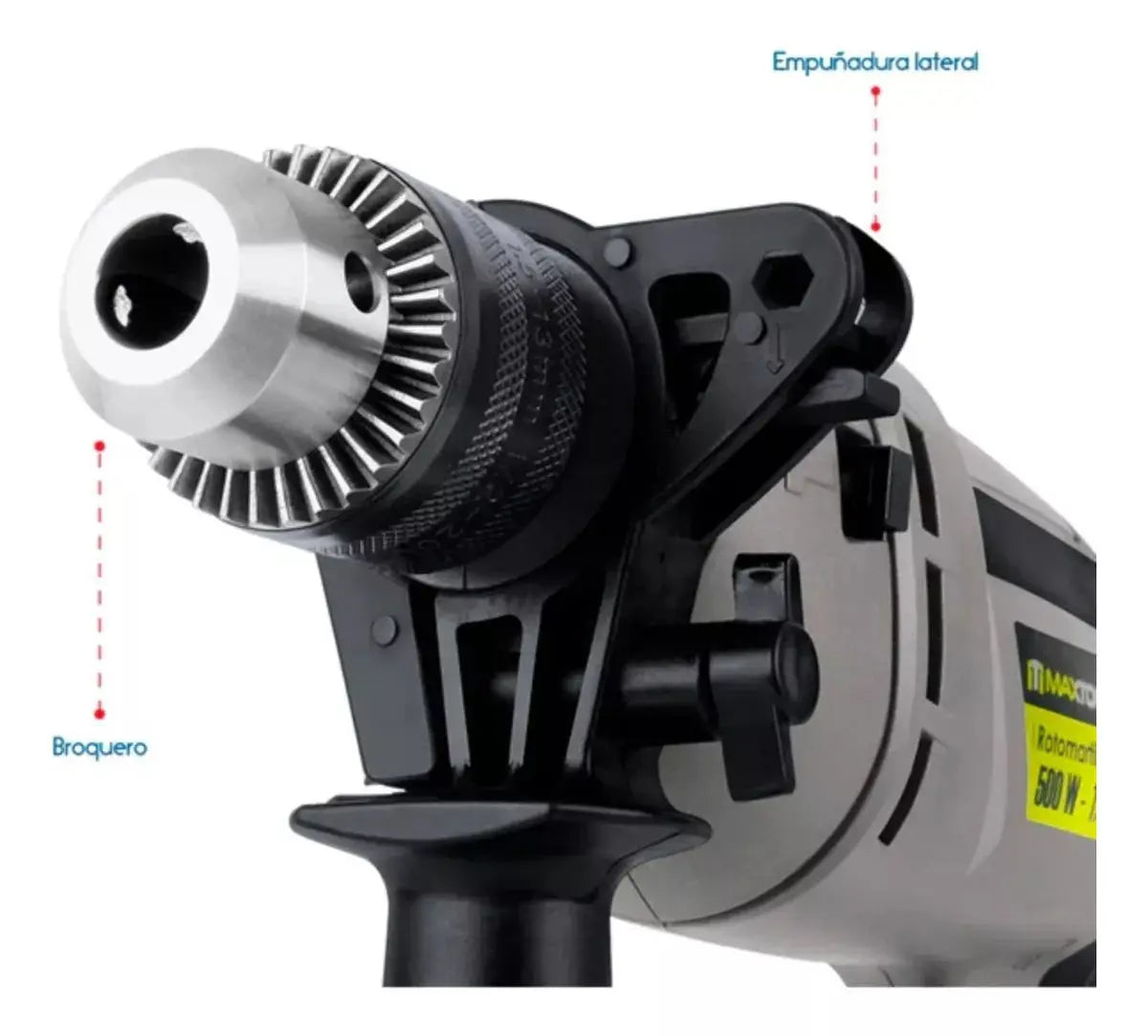 ROTOMARTILLO AKSI 500W de 3/8", Potencia de 500W, Broquero de 3/8", Línea DOMÉSTICA, 127V,Función de Taladro, Rotomartillo y Atornillador, reversible con ajuste de velocidad - Aksi - contenido