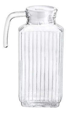 Jarra Vidrio Cuadrada Grande Tapa 1.8 L Agua Cristal Líneas - Vittori - vista lateral