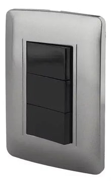 Apagador Triple Sanelec Placa Linea Toscana Graphite - Sanelec - detalle