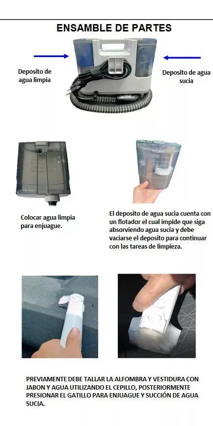 Aspiradora Lavadora De Tapicería Aksi Home Lavtap-450h-ak 1.2l Blanca 110v 60hz - Aksi - detalle