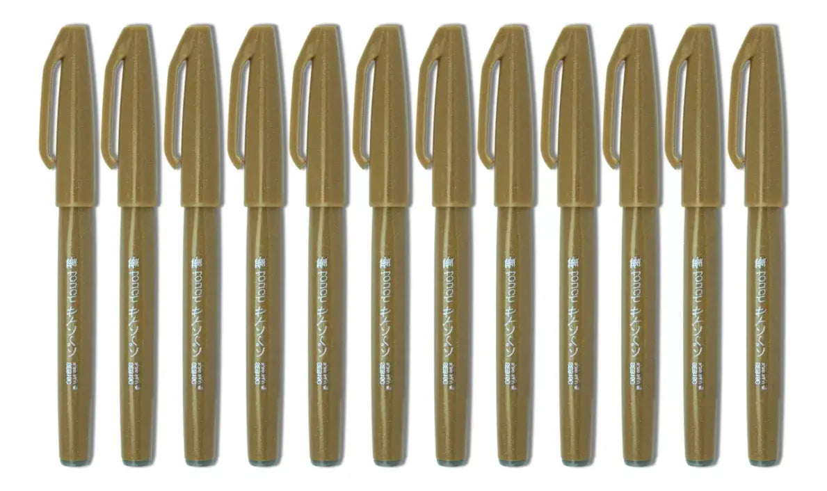 6 Plumas Brush Up Pentel Marcadores Punta Fieltro Tinta Ocre - Sanelec - detalle