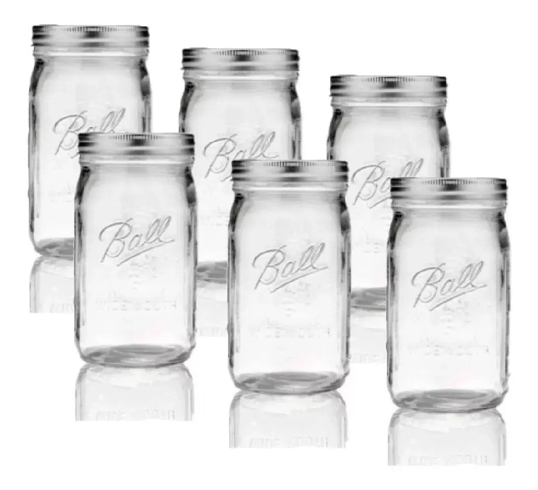6pz Frascos Vidrio Mason Jar Ball 32 Oz Boca Ancha Original - Coveme - detalle
