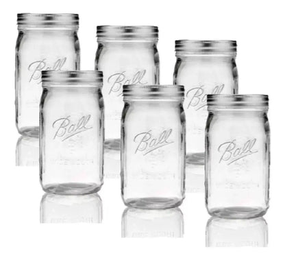 6pz Frascos Vidrio Mason Jar Ball 32 Oz Boca Ancha Original - Coveme - detalle