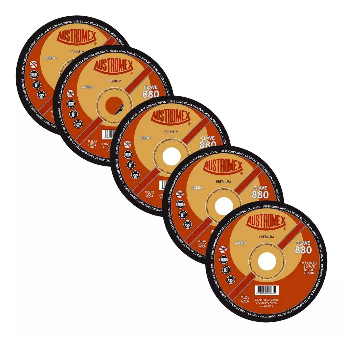 5pz Disco Corte Abrasivo 880 Austromex 9'' G46 Metal Acero - Austrodiam