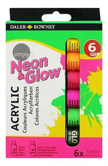 Set 6 Pintura Acrílica Neón Tubo Daler Rowney Simply 12ml - daler rowney - empaque