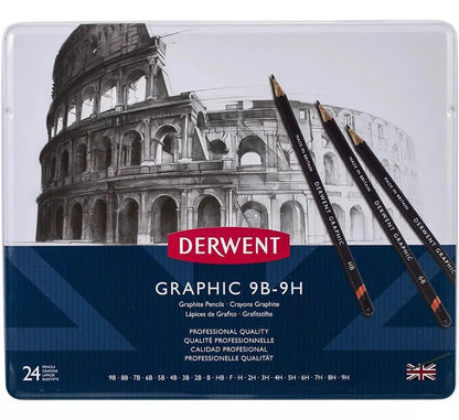 Lápices Dibujo 24 Piezas Derwent Grafito Graphic 9b - 9h - marchante.shop