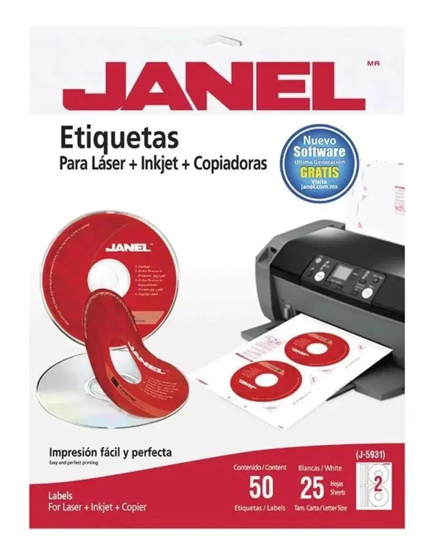 50 Etiquetas Laser J-5931 Cd/dvd Janel Adherible Impresion - Janel