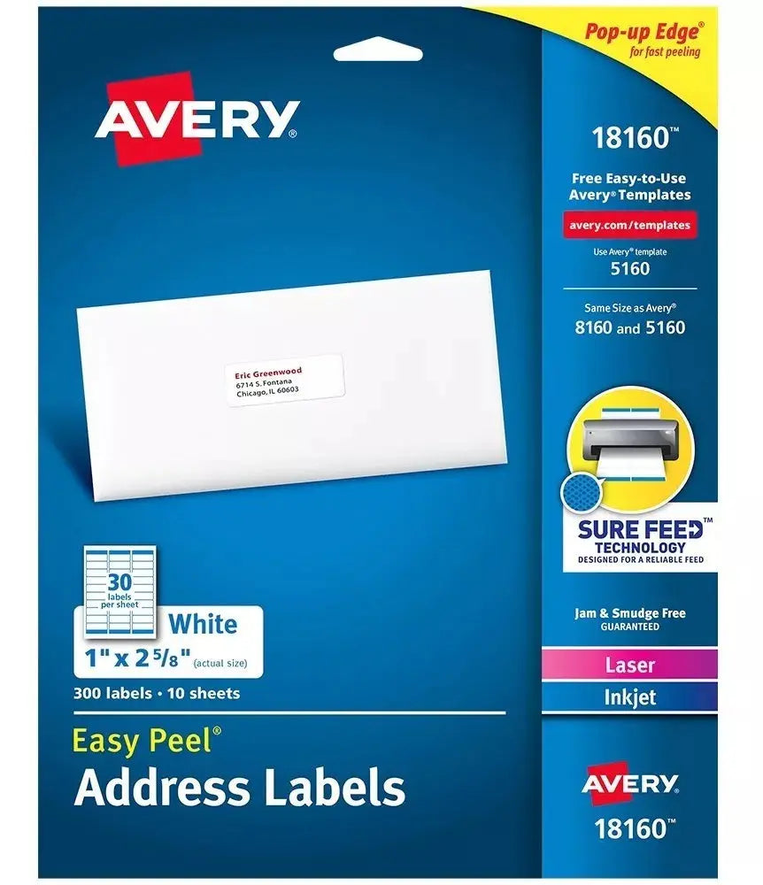 300 Etiquetas Blanca Avery Adhesivas Sobre 2.54 X 6.66 Cm - Avery - vista lateral
