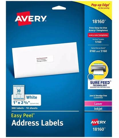 300 Etiquetas Blanca Avery Adhesivas Sobre 2.54 X 6.66 Cm - Avery - vista lateral