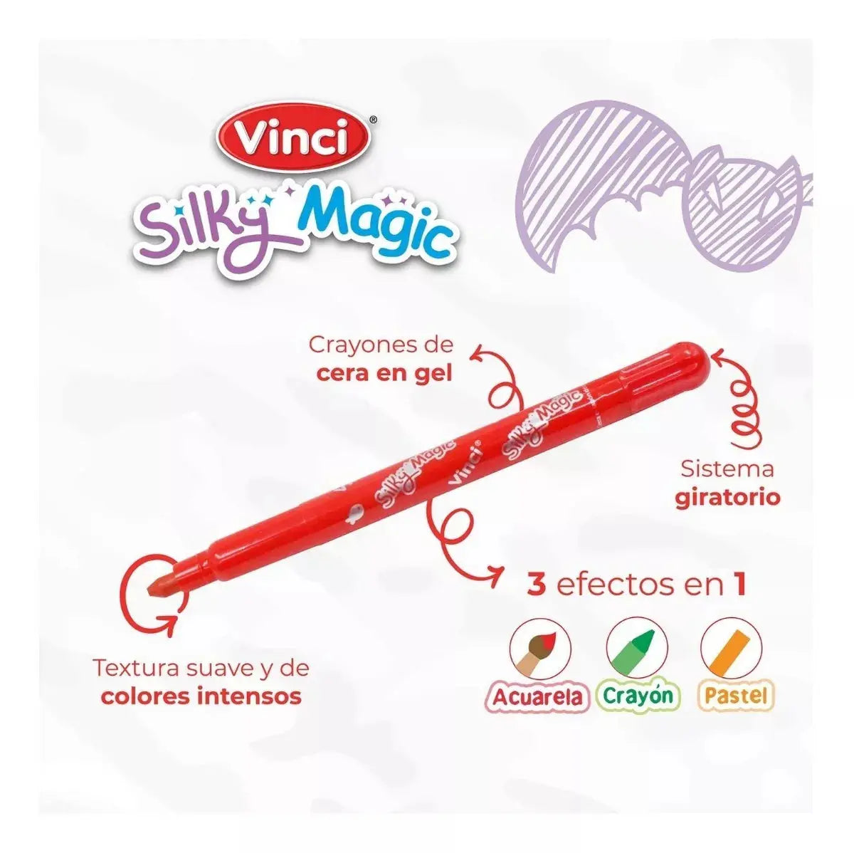 Set 12 Crayón De Cera En Gel Vinci Silky Magic 3 En 1 - vinci - detalle