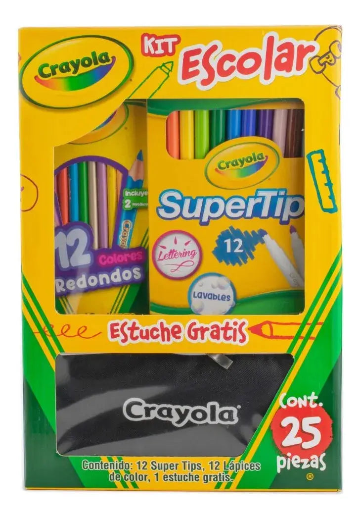 Kit Escolar Crayola 12 Supertips + 12 Lapiz Color + 1 Estuche - Crayola - detalle