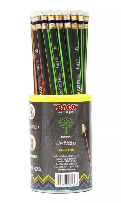 Bote 50 Lapices Madera Grafito Hb/2b Goma Borrar Baco Triss - BACO - empaque