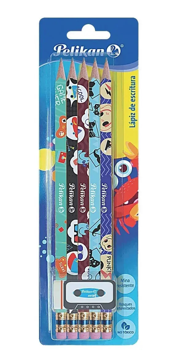 Kit Goma 5 Lápices Grafito Triangular 2HB Pelikan - Pelikan - vista lateral