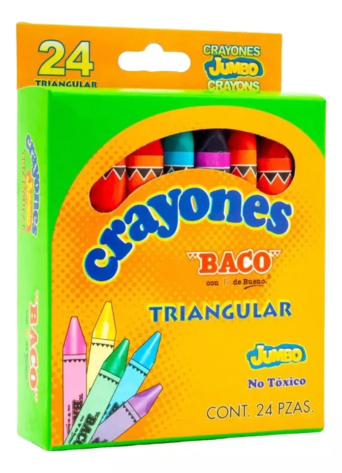 24 Crayones Jumbo Triangular Baco Escolares Dibujo Colorear - BACO