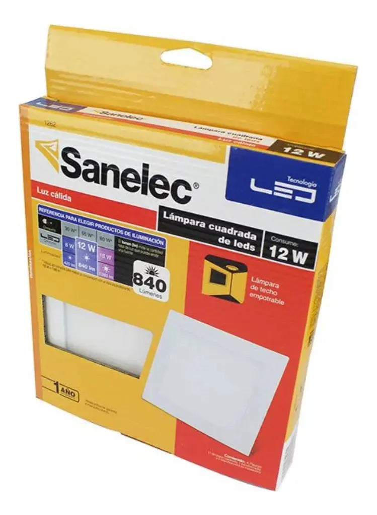 Luminario Led Sanelec 12w Cuadrado Empotrar Luz Fría Blanco - Sanelec