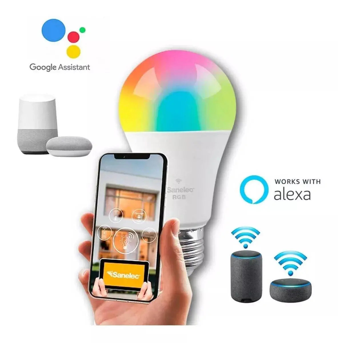 Foco Inteligente Led Sanelec Rgb 10w Wifi Modelo 1320 - Sanelec - detalle