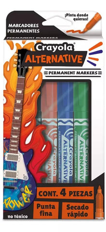 4 Marcadores Permanente Alternative Crayola Punta Fina Color - Crayola - empaque