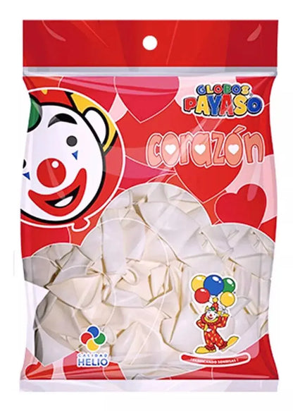 50pz Globos Payaso San Valentin Rojo-cereza Corazon N° H-10 Blanco - GLOBO PAYASO - uso
