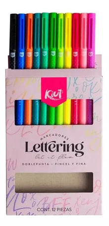 12 Marcadores Lettering Punta Pincel Kiut Colorear Lavables - Kiut