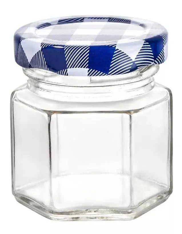 12 Frascos Mini Hexagonal Vidrio Tapa Mantel Almacena 45ml - Vittori - detalle