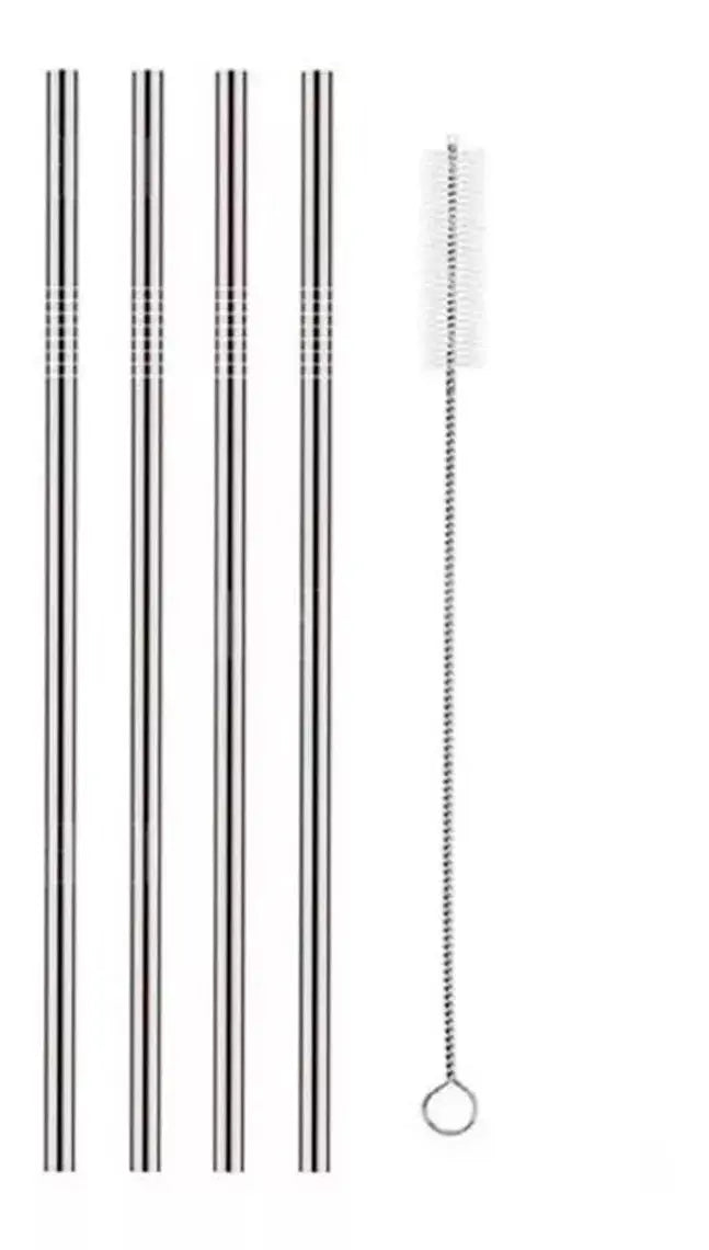 Popotes Ecológicos Acero Inoxidable Reusable Recto 4 Piezas - Coveme - contenido