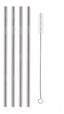 Popotes Ecológicos Acero Inoxidable Reusable Recto 4 Piezas - Coveme - contenido