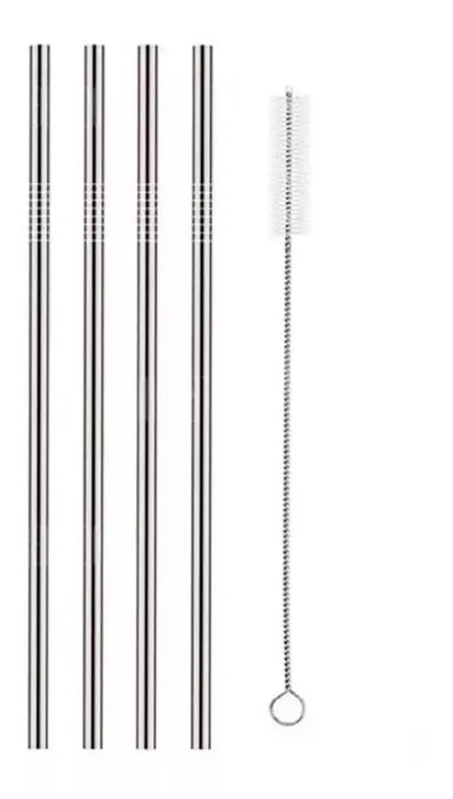 Popotes Ecológicos Acero Inoxidable Reusable Recto 4 Piezas - Coveme - contenido