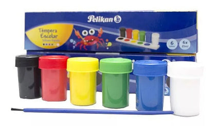 6 Pinturas Tempera Acuarela 25ml Colores Escolar Pelikan - Pelikan - vista lateral