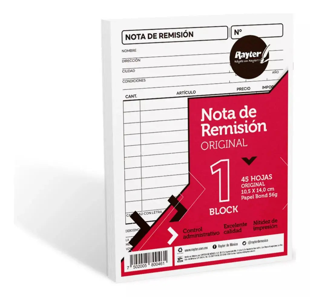 Notas de Remisión tamaño de 1/4 Hoja Original (Sin copia) Paquete con 6 block - Coveme - vista lateral