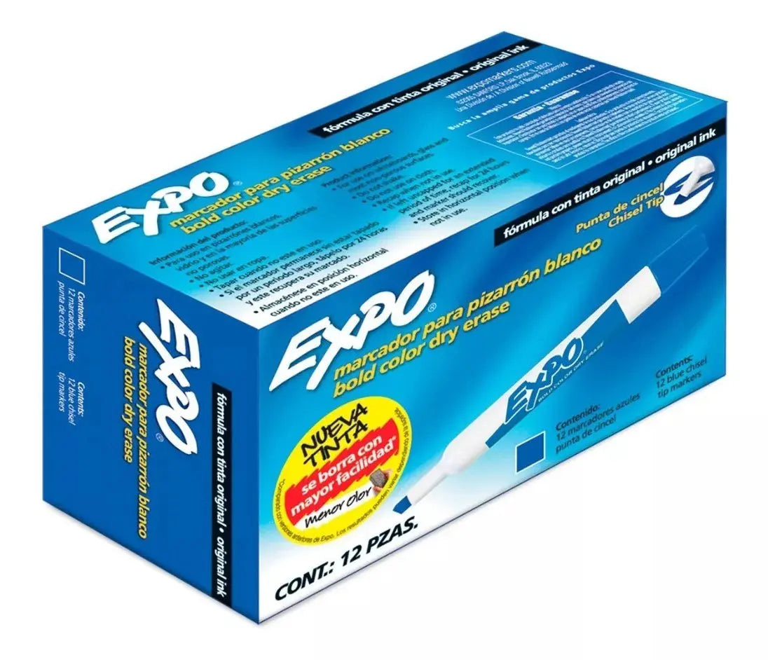 Marcador Para Pizarron Blanco Expo Caja Con 12 Pz Bajo Olor Azul - Expo - contenido