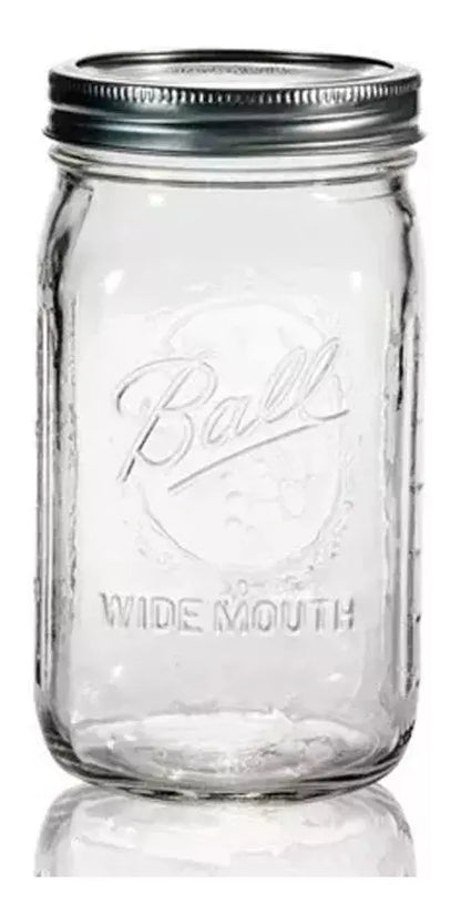 6pz Frascos Vidrio Mason Jar Ball 32 Oz Boca Ancha Original - Coveme - vista trasera
