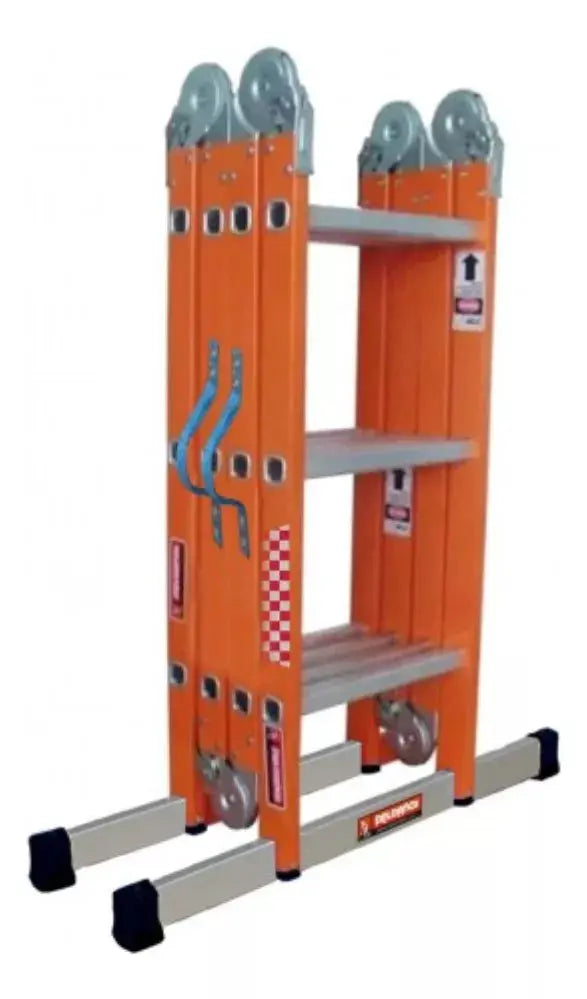 Escalera Acero Multiposiciones Peldaños Naranja 12 Escalones - Politec - contenido
