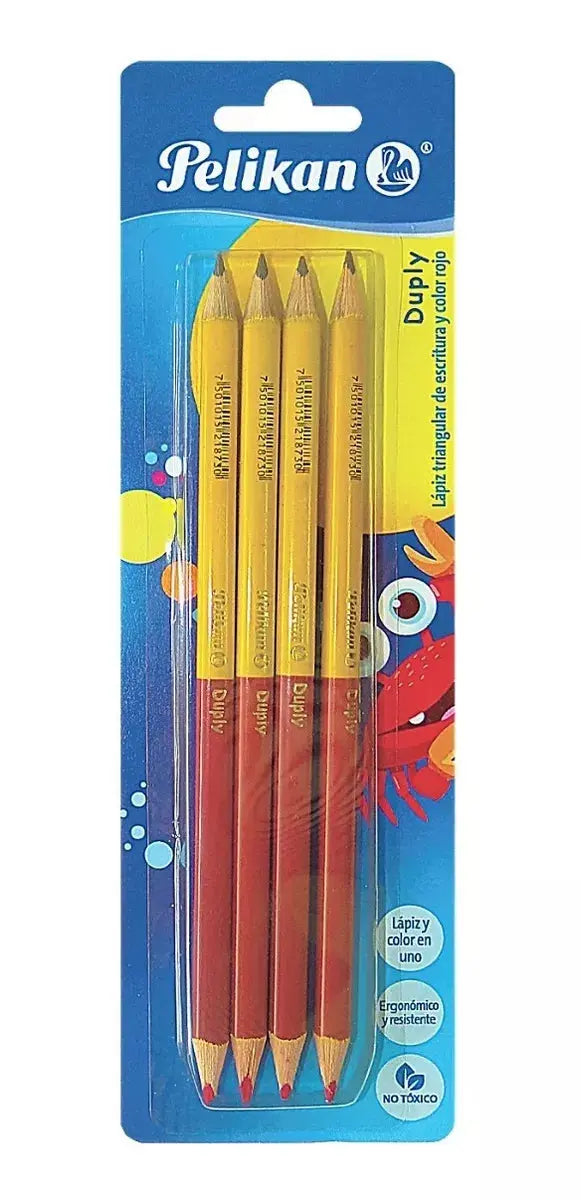 Lápices Duo Bicolor Triangular 2hb Gris Rojo Pelikan Duply 4 Piezas - Pelikan - empaque