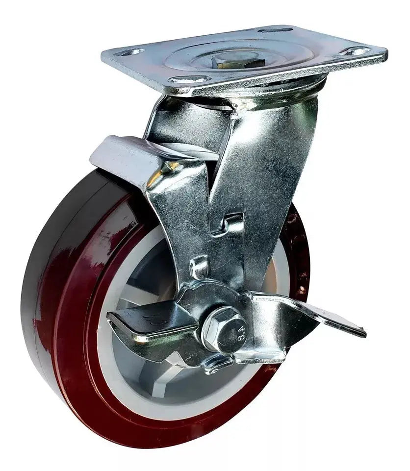 Rueda Rodaja Poliuretano Marron Giratoria Surtek Freno 6'' - Lock