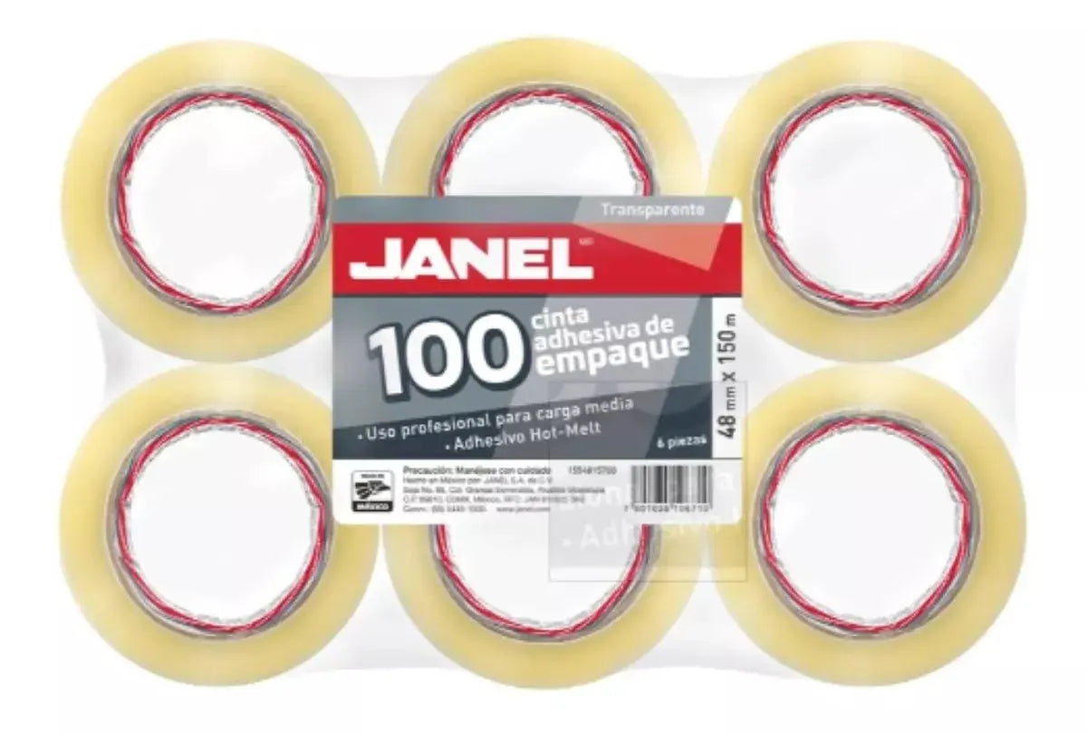 6 Pz Cinta Canela O Transparente Empaque Janel 100 48mmx150m - Janel - vista lateral