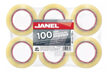 6 Pz Cinta Canela O Transparente Empaque Janel 100 48mmx150m - Janel - vista lateral