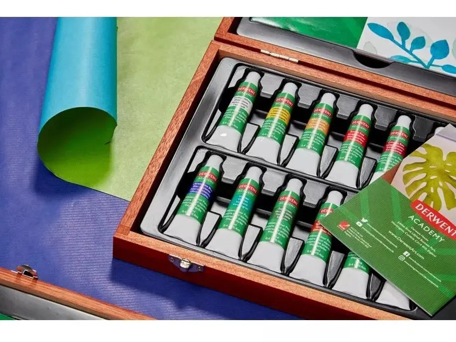Caja de Madera Pintura Acuarela Derwent Academy 12ml Set 12 Piezas - Derwent Academy - vista trasera