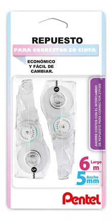 2 Repuestos Corrector Cinta Recargable Pentel 5mm X 6m - Pentel - vista lateral