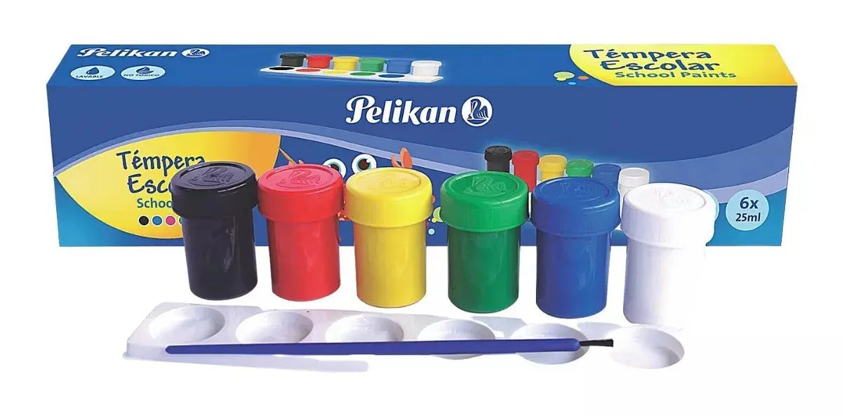 6 Pinturas Tempera Acuarela 25ml Colores Escolar Pelikan - Pelikan - detalle