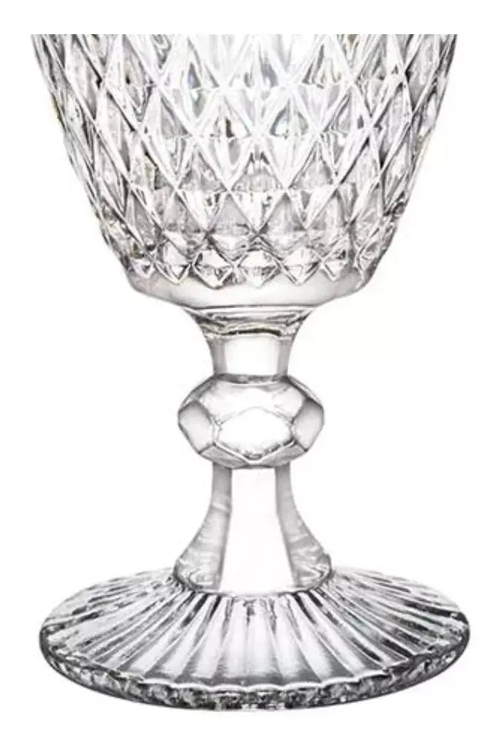 6 Copas Vino Tinto Blanco Vidrio Cortado Cristal Diamante - Vittori