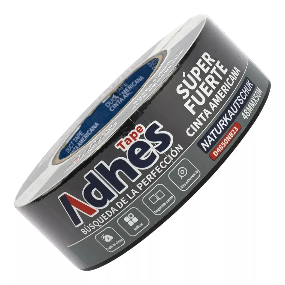 Cinta Adhesiva Ducto Adhes Negra Americana 50m Industrial - ADHES - vista lateral
