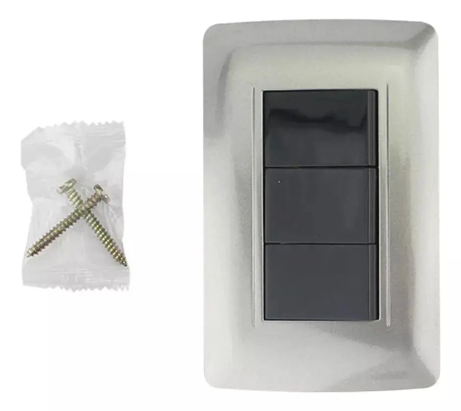 Apagador Triple Sanelec Placa Linea Toscana Graphite - Sanelec - empaque