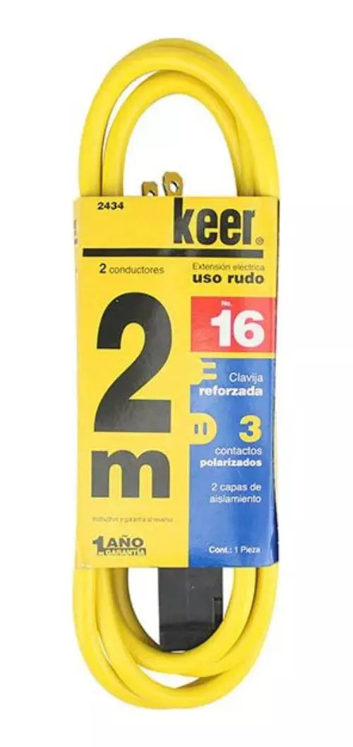 2m Extensión Amarilla 2 Conductores Keer Uso Rudo Calibre 16 - Kronaline - detalle