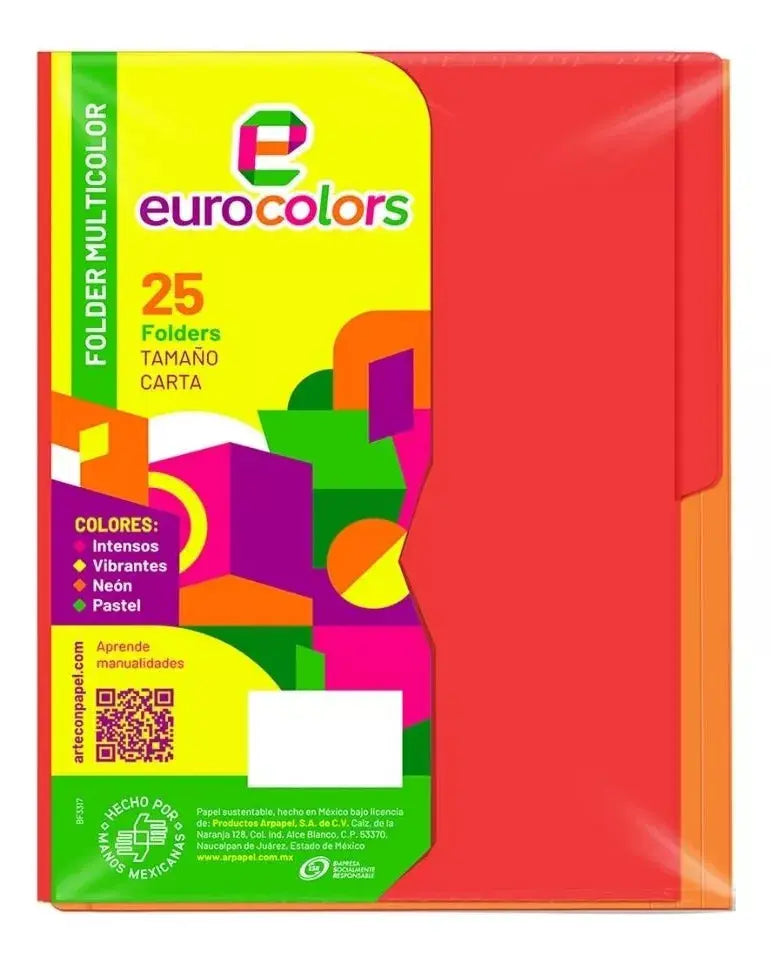 25 Folders Carta Paquete Surtido Eurocolors Colores Intensos - Arpapel - vista lateral