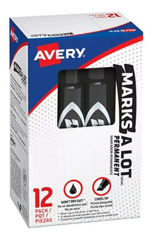 12 Marcadores Permanente Avery Estandar Negro Punta Cincel - Avery