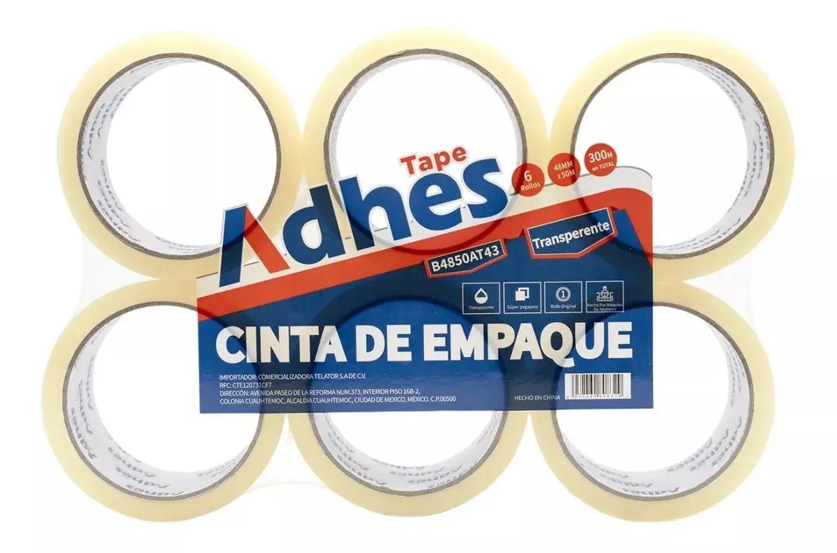 6pz Cinta Embalaje Transparente Adhes 50m Espesor 43 Empaque - Adhes - accesorios