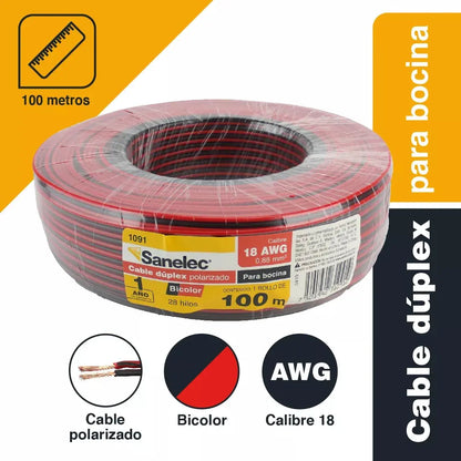 Sanelec 1091 Cable Dúplex para Bocina 18 Awg, Bicolor - Sanelec - accesorios