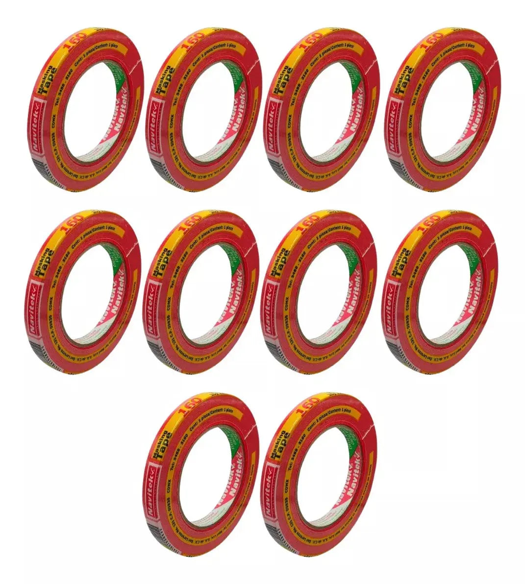10 Pz Cinta Masking Tape Navitek Rojo 12mmx50m Automotriz - Offiland - vista lateral